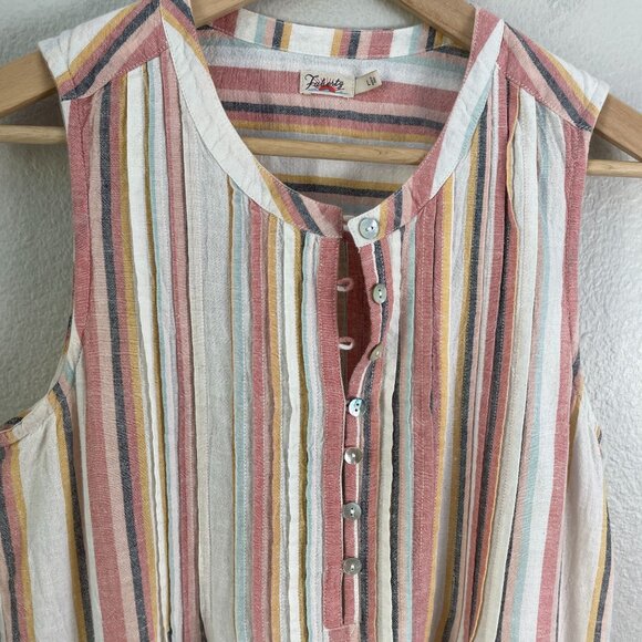 Faherty Womens Large Isha Pintuck Organic Cotton Dress Beach Stripe Sleeveless - Picture 10 of 13